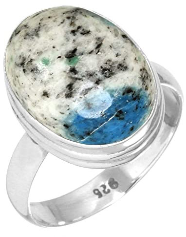 Jeweloporium 925 Silber Ringe für Frauen Mehrfarbig Natürlich K2 Blau – Azurit in Quarz Edelstein Boho Silber Ringe Größe 58(18.5) Neujahr Geschenk Handgefertigt Schmuck