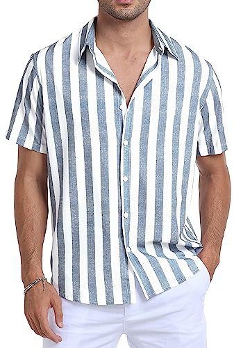 Sailwind Men's Short Sleeve Shirts Summer Striped Casual Shirt Button Down Regular Fit Tops (Grey Blue Stripes, M)