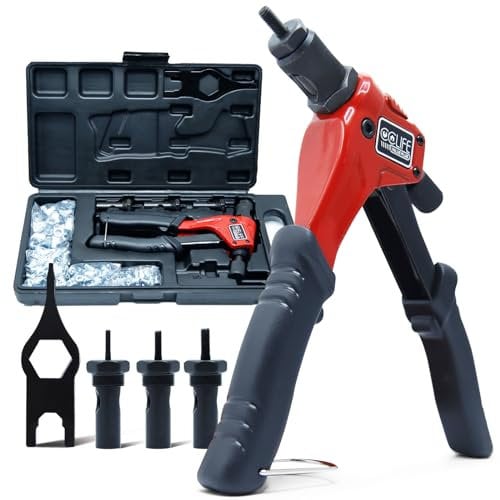 CCLIFE Rivettatrice Professionale per Inserti Filettati con 4 Mandrini Metrici Intercambiabili M3 M4 M5 M6 e 180 Dadi per Rivetti, Facile da Sostituire