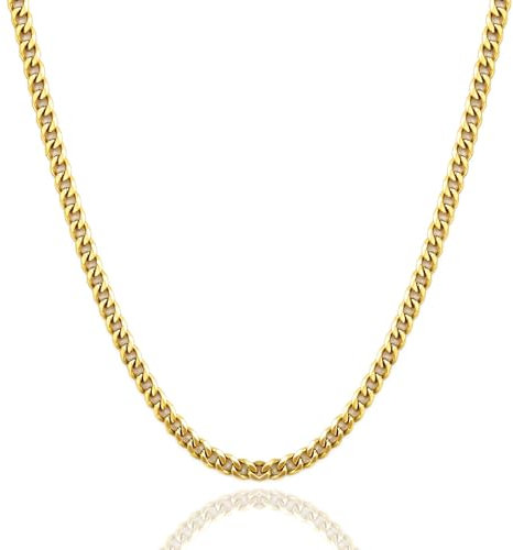 LOCCY Herren Damen Panzerkette Halskette, 3,5/5/6/7/8mm breit Edelstahl Vergoldet/Silber Kubanische Kette Goldkette Silberkette Hip-Hop Kette Halskette Länge 46-66cm (Vergoldet-5MM Breit, 46.00)