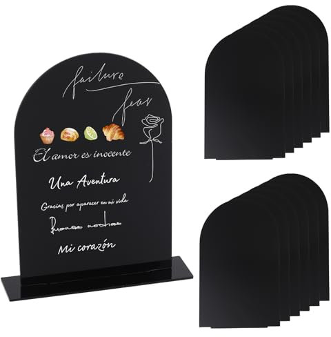 GLOBLELAND 12 Pack Acrylic Sign Blank Sheet with Stands Holders 5x6 Arch Wedding Table Numbers Blank Black Arch Signs for Wedding Reception Centerpiece Event Party Birthday Party