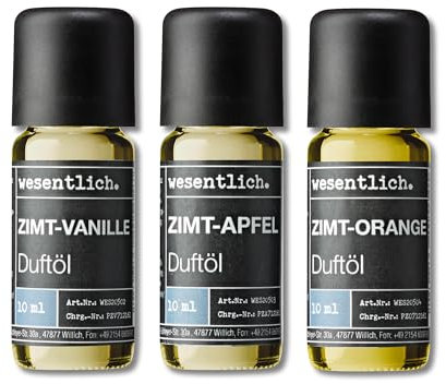 wesentlich. Duftöl Set - harmonische Duftkompositionen für Duftlampe, Diffuser und Kerzen – Zimt-Vanille, Zimt-Apfel, Zimt-Orange