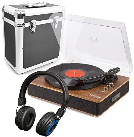 RP162 Record Player with Bluetooth Output, Built-in Stereo Speakers, Wireless Headphones & RC80 Vinyl Storage Case - USB MP3 Converter & 3-Speed Turntable Kit