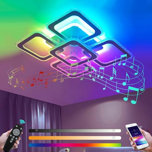 LED Musik Deckenleuchte mit Bluetooth Lautsprecher Wohnzimmerlampe Dimmbar RGB Farbwechsel Deckenlampe mit Fernbedienung Und APP Modern Deckenbeleuchtung Wohnzimmer Kinderzimmer Schlafzimmer Lampe