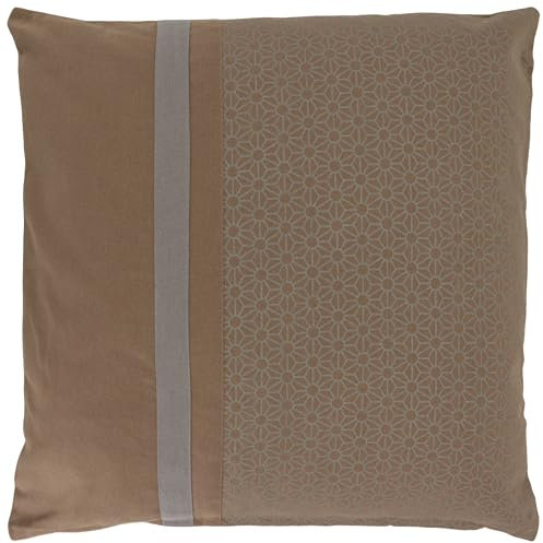 Alphadeco Sofakissen Lara Blume inkl. Füllung - Bezug: 100% Baumwolle - Mordernes Patchwork Design - viele Größen (Taupe/Braun, 50x50cm)