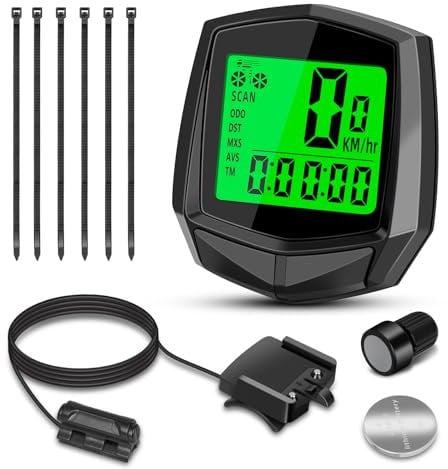 Fahrradcomputer, 16 Funktionen Fahrradtacho mit Kabel, Fahrrad Computers, Fahrrad Tacho, Hintergrundbeleuchtung, IP54 Wasserdicht, 1.5 Zoll HD Bildschirm, Batterie Enthalte Schwarz