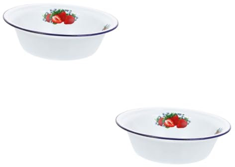 Cabilock 2 Piezas Lavabo De Esmalte Plato De Postre Esmaltado Bandeja De Esmalte Plato De Fresa Tazón De Sopa Elegante Recipientes Con Tapas Con Cubierta Sopera De Porcelana