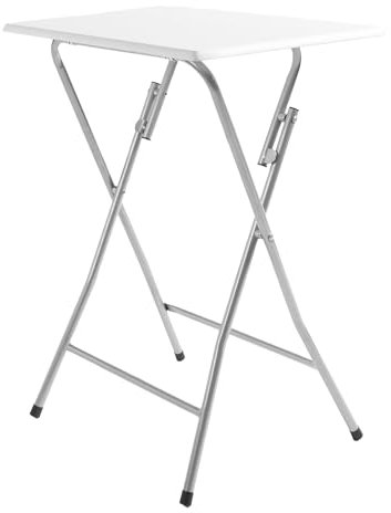 OHS Small Folding Table, Indoor Living Room Kitchen Folding Coffee Table Small Sofa End Laptop TV Tray for Eating Drinks Sturdy Compact Metal Legs, White