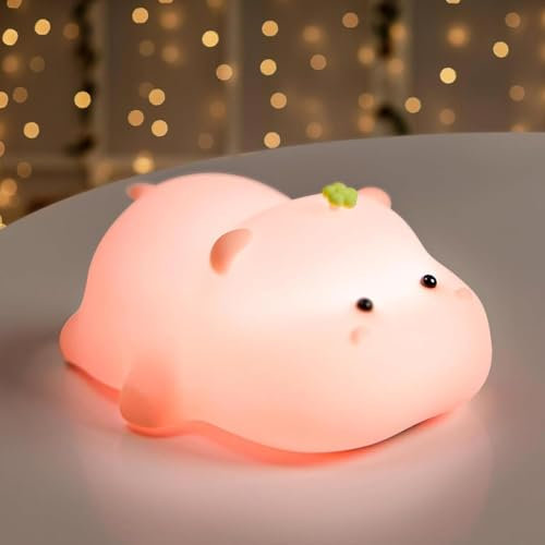 Starnearby Silikon Nachtlicht Kinder Dimmbar, Kawaii Nachtlicht Baby USB Wiederaufladbare, Baby Silikon LED Nachttischlampe Touch Timing Kinder Lampe für Kinderzimmer Deko (Nilpferd)
