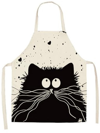 Fleymu Küchenschürze Damen Kochschürze Lustig Lustige Schürze Backschürze Schürze Personalisiert Backschürze Damen Schürze Leinen Für Damen Herren Katzen-Motiv Modische Aprons Lustige Schürze