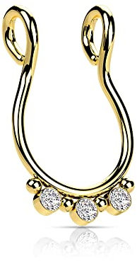 Treuheld® Fake Septum Piercing mit Kristallen | Goldene Klemme
