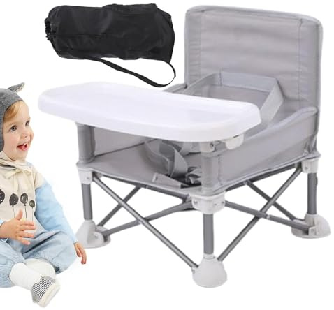 Kindersitzerhöhung mit Tablett Baby Tragbar Klappstuhl Esszimmerstuhl Faltbar Aktivitätsstuh Baby Fütterungssitz Kinderstuhl mit Riemen Kompakt Booster Hochstuhl für Camping Strand Rasen (A)