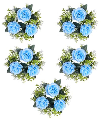 Künstliche Blumenkränze, Kerzen, Blumen, Dekorationen, kleine künstliche Rosen, Kranz, Hochzeitsdekoration, 5 Stück