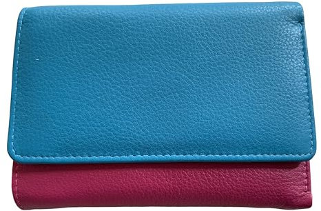 Golunski Portefeuille compact à trois volets RFID en cuir souple pour femme, Turquoise fuchsia, M, Classique