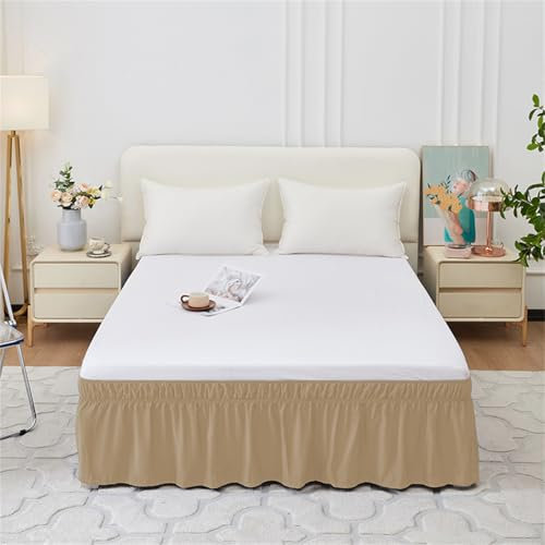 Morbuy Jupe de lit à Volant, Jupe de lit à Volants Anti-poussière Enveloppant Cache-Sommiers Robuste Et Élastique Protège Jupes de Lit Microfibre 38cm de Hauteur (200x200cm,40#Kaki)