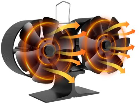 LOEFME 12 Blades Stove Fan, Heat Powered Log Burner Fan with Double Motors, Silent Operation Wood Burning Fan Heat Powered, Eco Friendly Fire Fan Wood Burner for Wood/Log Burner/Fireplace