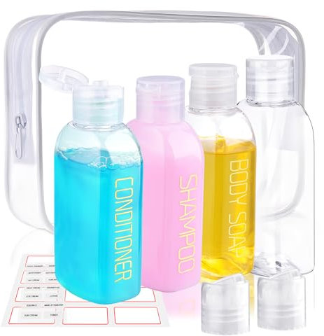 Decorniqu Travel Bottles for Toiletries 4pcs 100ml Shampoo and Conditioner Bottles TSA Approved Travel Size Containers Leak Proof Empty Plastic Squeeze Bottles with Flip Cap