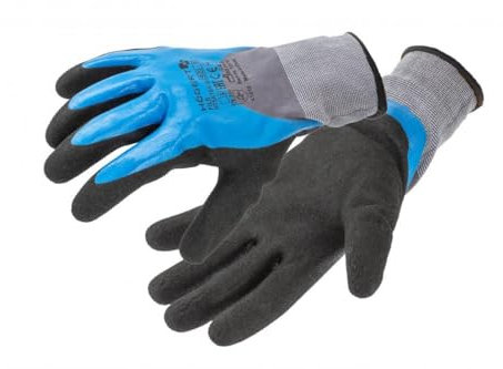 Högert Technik FILS 3/4 - Guantes de protección con recubrimiento de nitrilo, espuma de nitrilo, color azul/gris/negro, talla 9, resistente a la abrasión, ideal para trabajos de precisión