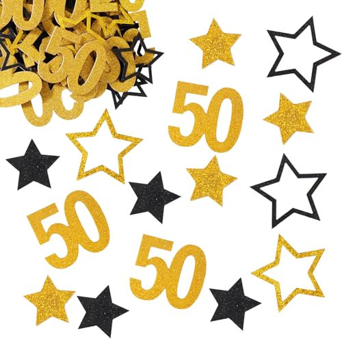 BETESSIN 50 Geburtstag Deko - 100 Stück 50. Geburtstag Konfetti Schwarz Gold - Streudeko Geburtstag 50 - Geburtstagsdeko Frauen - Tischdeko für 50. geburtstag Männer und Frauen