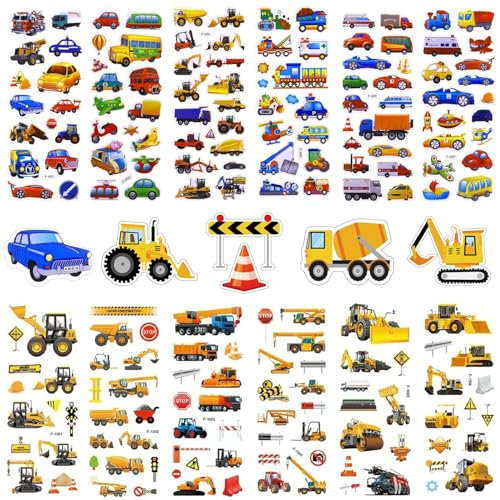 GSXNKK 3D Aufkleber für Kinder, 24 Blätter Auto Bagger Sticker, Cartoon Bagger Aufkleber für Jungs, PVC Material, für Glas, Kindergeburtstag Gastgeschenke