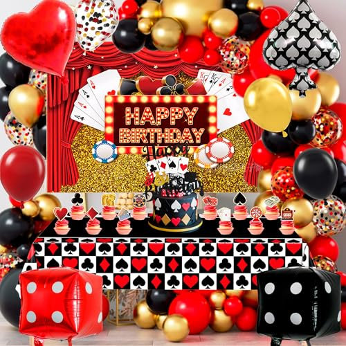 Casino Party Decorations,85 Pcs Las Vegas Casino Partydekorationen - Casino Folienballon Kuchendekoration Hintergrund etc Poker Geburtstag Party Dekorationen