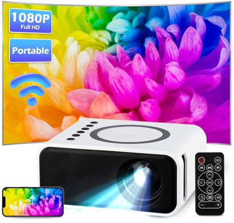 Mini Projector, 1080P Full HD Supported with WiFi and Bluetooth, Portable Phone Projector for Bedroom, Home, Outdoor Theater Movie Projector Compatible with iOS/Android/Tablet/PC/TV Stick/USB