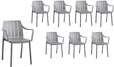 LC Garden »Vina« Stapelstuhl 55x58x80cm Gartenstuhl Terassenstuhl Bistrostuhl Kunststoffstuhl (Anthrazit, 8er Set)