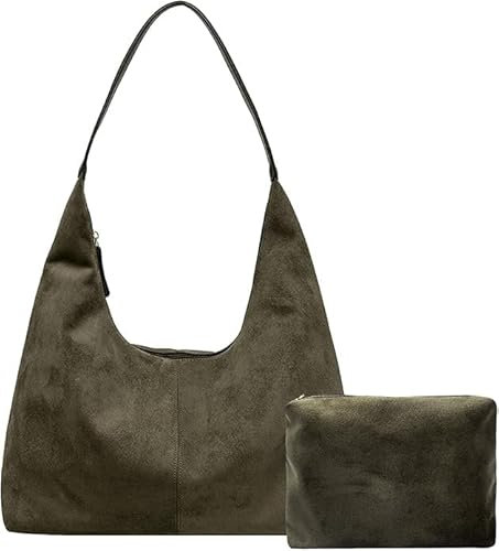 Macayda Handtasche Damen Tote Bag Wildleder Shopper Tasche Damen Groß Vintage Slouchy Hobo Bag Tragetasche Tote Henkeltasche Mädchen (Grün)