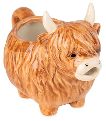 Home Deco London Highland Cow Kitchen Accessory, 3D Ceramic Head Design Novelty Ceramic Brown (Gravy Boat 250ML)