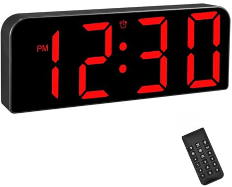 Sukeen Digitaler Wanduhr-Wecker mit Fernbedienung, Digitaluhr mit großer Ziffernanzeige,Schlummerfunktion,12/24Hr geräuschloseTischuhr fürWohnzimmer/Garage/Schule/Lager/Schlafzimmer-Rote Ziffern