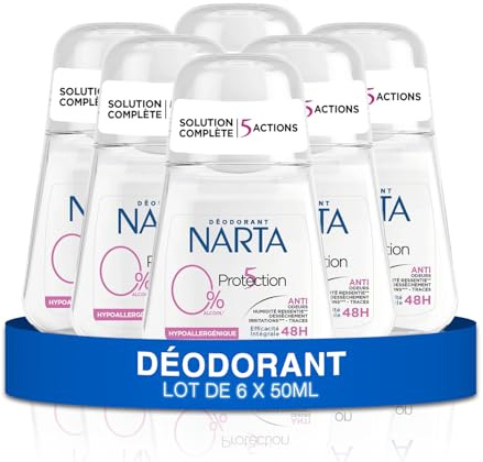 Narta Deodorant für Damen, kugelförmig, Schutz 5, 48 Stunden, ohne Alkohol, hypoallergen, 6 x 50 ml