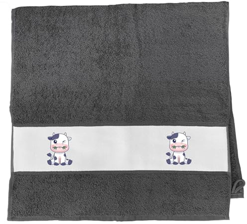 Huuraa Handtuch Kälbchen Baby Kuh Geschenk | 50x100cm Graphite Baumwolle Handtuch Geschenkidee Graues Gästehandtuch mit Motiv Gästetuch Weich und Saugstark