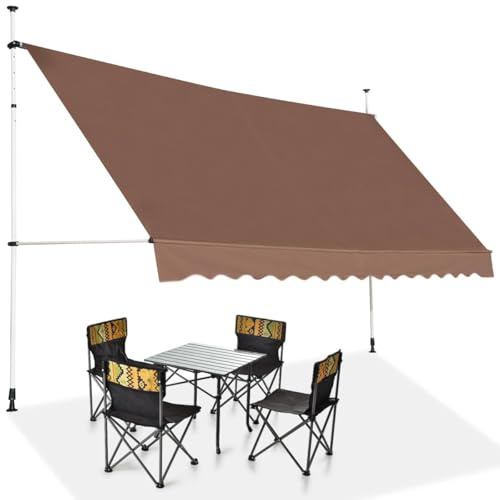 GOPLUS Toldo Retráctil Manual Impermeable (Marrón, 3,5 m) | Toldo Enrollable con Manivela y Altura Ajustable de 2-3 para Terraza, Balcón y Jardín