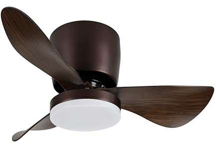 NARVI Ventilador de techo de Metal, Color Madera Roble, 3 aspas, Motor DC, Luz LED 15W. Mando a distancia, Regulable. REF: 899