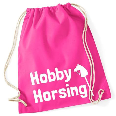 Huuraa Turnbeutel Hobby Horsing Steckenpferd Geschenk | Sportbeutel 12 Liter Fuchsia Baumwolle Pinker Rucksack Geschenkidee Unisex Beutel mit Kordelzug Baumwollbeutel