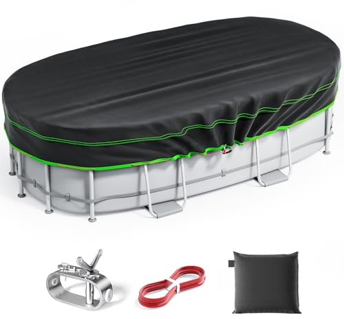 12x20 Ft Oval Pool Cover - Heavy Duty Solar Rectangular Pool Cover Protector, Waterproof & Tear-Resistant with Winch & Cable, Ideal for Winter & Dustproof Use