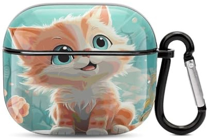 EarBud Case Cute Cats Square Earbud Case with Carabiner Clip Earphone Storage Bag for AirPod Case 3rd Generation Cover with Keychain Accessories