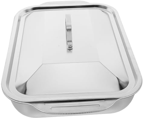 DOITOOL Bräter aus Edelstahl mit Deckel Fischplatte, Rechteckiger Tiefe | 1 Satz, Silber, Robust und Verschleißfest, für Fisch und Fleisch, Familie Sowie Grillabende