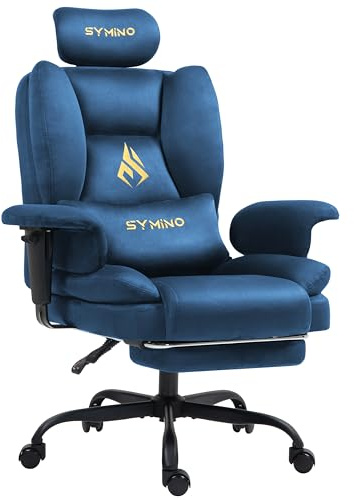 Symino Gaming Stuhl Chefsessel Bürostuhl Ergonomisch, Wildlederimitat Schreibtischstuhl mit Fußstütze Höhenverstellbarer Office Chair Computerstuhl 130kg, Blau