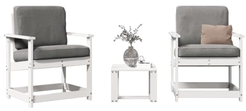 Yunovire 3-TLG. Garten-Lounge-Set, Weiß Massivholz Kiefer, 2 Stühle mit Tisch, Robustes Outdoor-Möbel für Balkon Terrasse Veranda, modernes Design