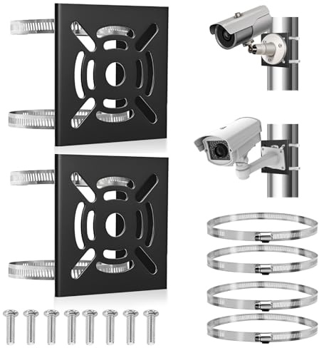 2 PCS Universal Vertical Pole Mount for Bracket CCTV Cameras, Metal Mounting Bracket Square Camera Mounting Pole Mount Brackets with 4 Loops 16 Screw Holes for Outdoor Wall Mounted Camera
