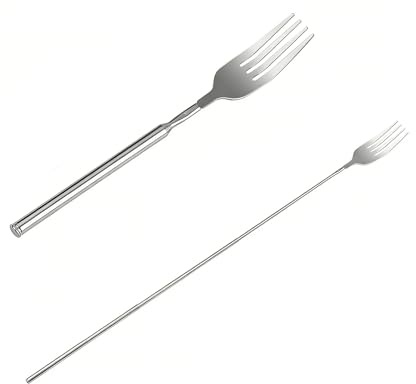 2Pcs Extendable Telescopic Fork 8.7-25.4in Stainless Steel for Outdoor Use | Compact portable design for easy carry, ideal for pranks, travel & dining, sturdy build for long-lasting daily use