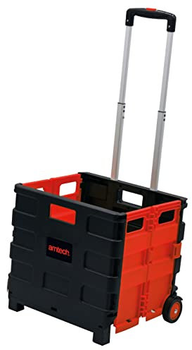 Amtech - Folding Shopping Trolley on Wheels, Easy to Assemble, Collapsible for Easy Transport in Car Boot, Great for Tools, Groceries, and Heavy Loads, Lightweight, Sturdy (25kg Capacity)