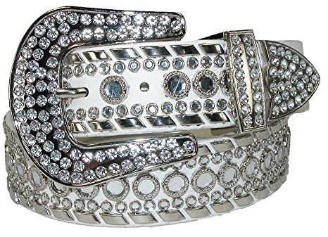 Lots of Rhinestones - Western Belt for Women Eliebelts,Medium up to 34,white