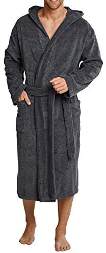 Schiesser Herren Bademantel mit Kapuze, Grau (200-grau), S