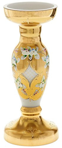 Teelichthalter Kerzenhalter Kerzenständer White Queen H 21,5 cm Weiß Gold aufwendig Handbemalt Hochwertiges Glas