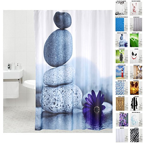 Sanilo Duschvorhang, viele schöne Duschvorhänge zur Auswahl, hochwertige Qualität, inkl. 12 Ringe, wasserdicht, Anti-Schimmel-Effekt (Energy Stones)