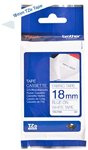 Brother TZeFA4 Original TZe-Aufbügelband, 18 mm breit, blau/weiß