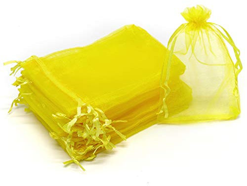 Bezall 100 Stück hochwertige transparente Organza-Beutel, gelbe Hochzeitsgeschenkbeutel mit Kordelzug, 10,2 x 15,2 cm, Schmuck-Geschenkbeutel für Party, Festival, Badezimmer, Seifen, Make-up,