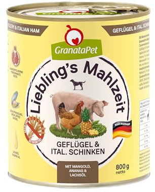 GranataPet Liebling's Mahlzeit Geflügel & italienischer Schinken, Nassfutter für Hunde, Hundefutter ohne Getreide & ohne Zuckerzusätze, Alleinfuttermittel, 6 x 800 g